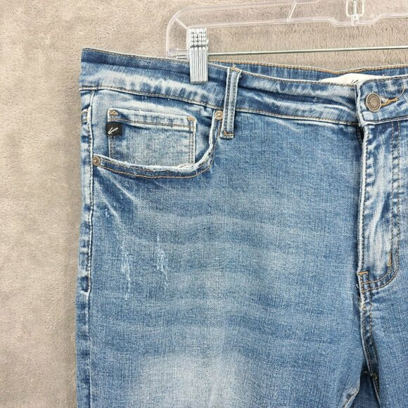 Kancan Mid Rise Ankle Skinny Jeans 3XL Medium Wash Blue Distressed Frayed Hems - Picture 4 of 11